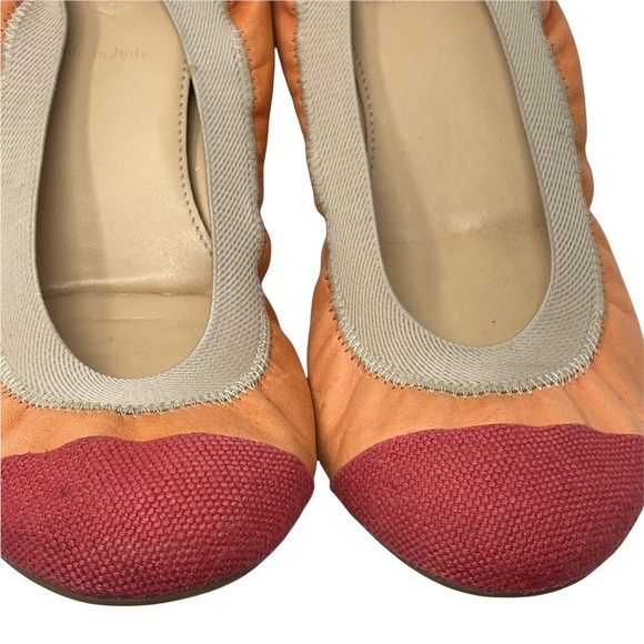 J.Crew Orange Leather Cap Toe Color Block Mila Ballet Flats Size 8 - Picture 5 of 11